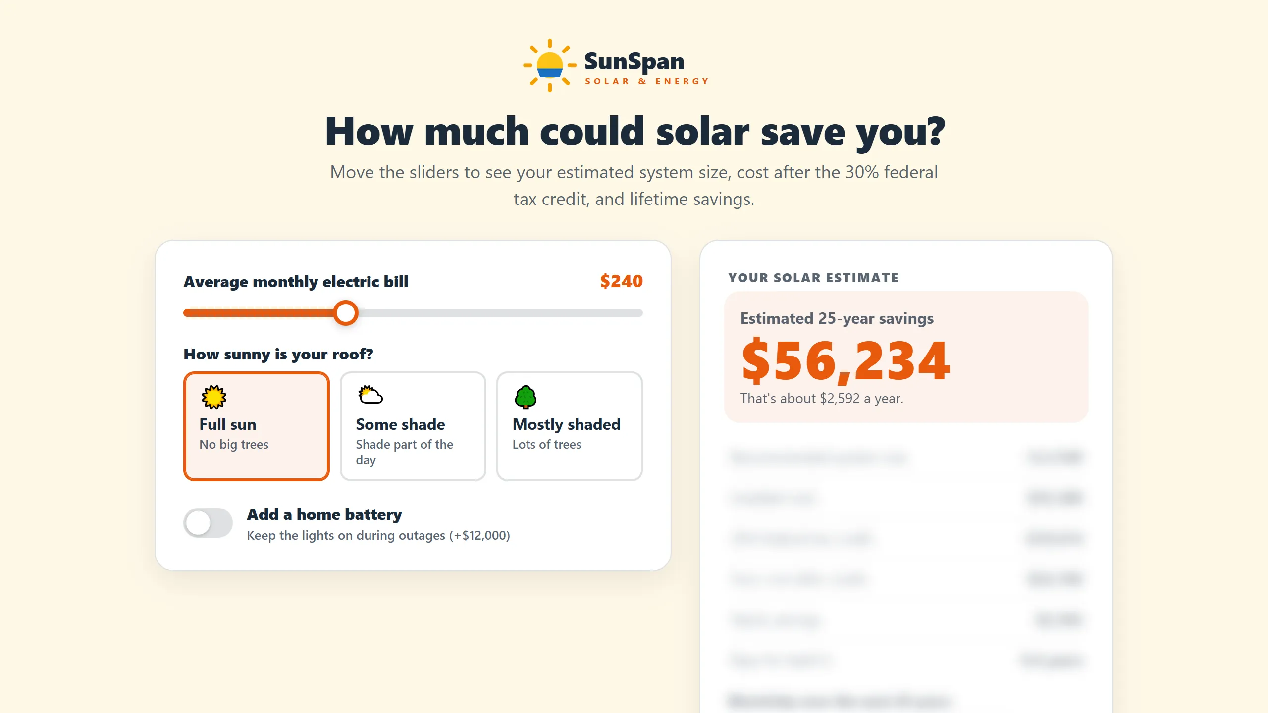 Solar savings calculator on a laptop